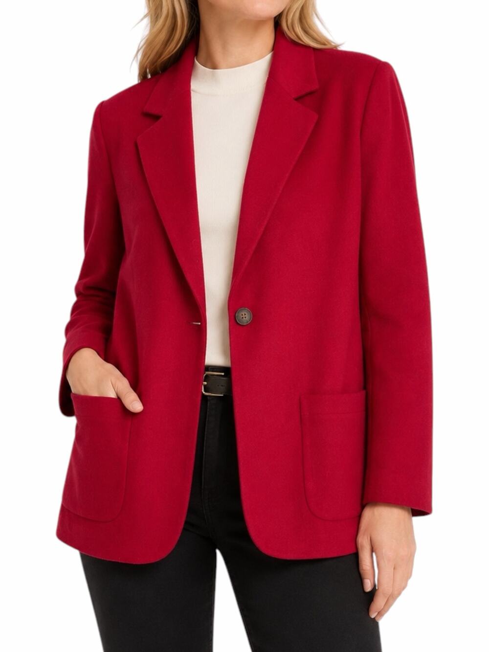 Lands' End Wool Cashmere Blend One Button Blazer Jacket Red SIze 10